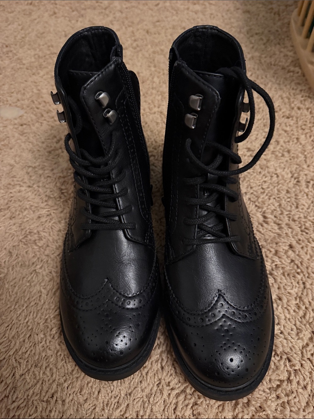 Sonoma Black Lace-Up Wingtip Combat Boots